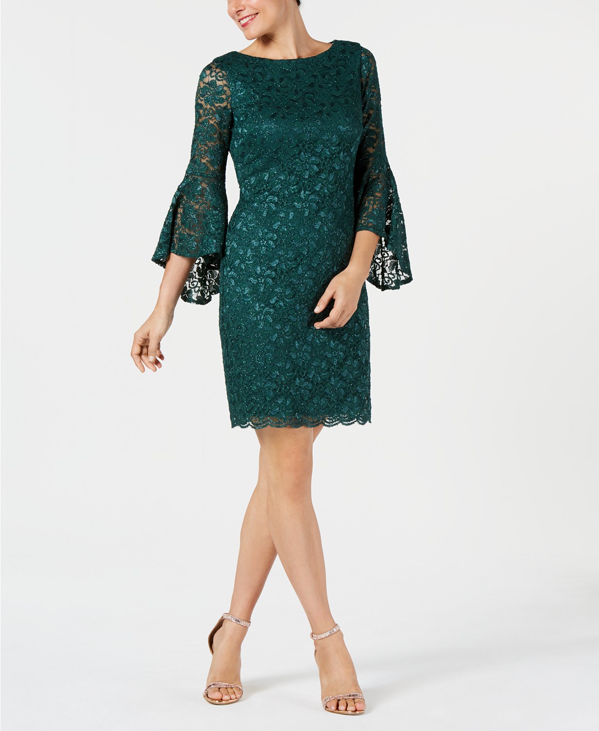 Jessica Howard Bell-Sleeve Glitter Lace Dress - Designer World Store